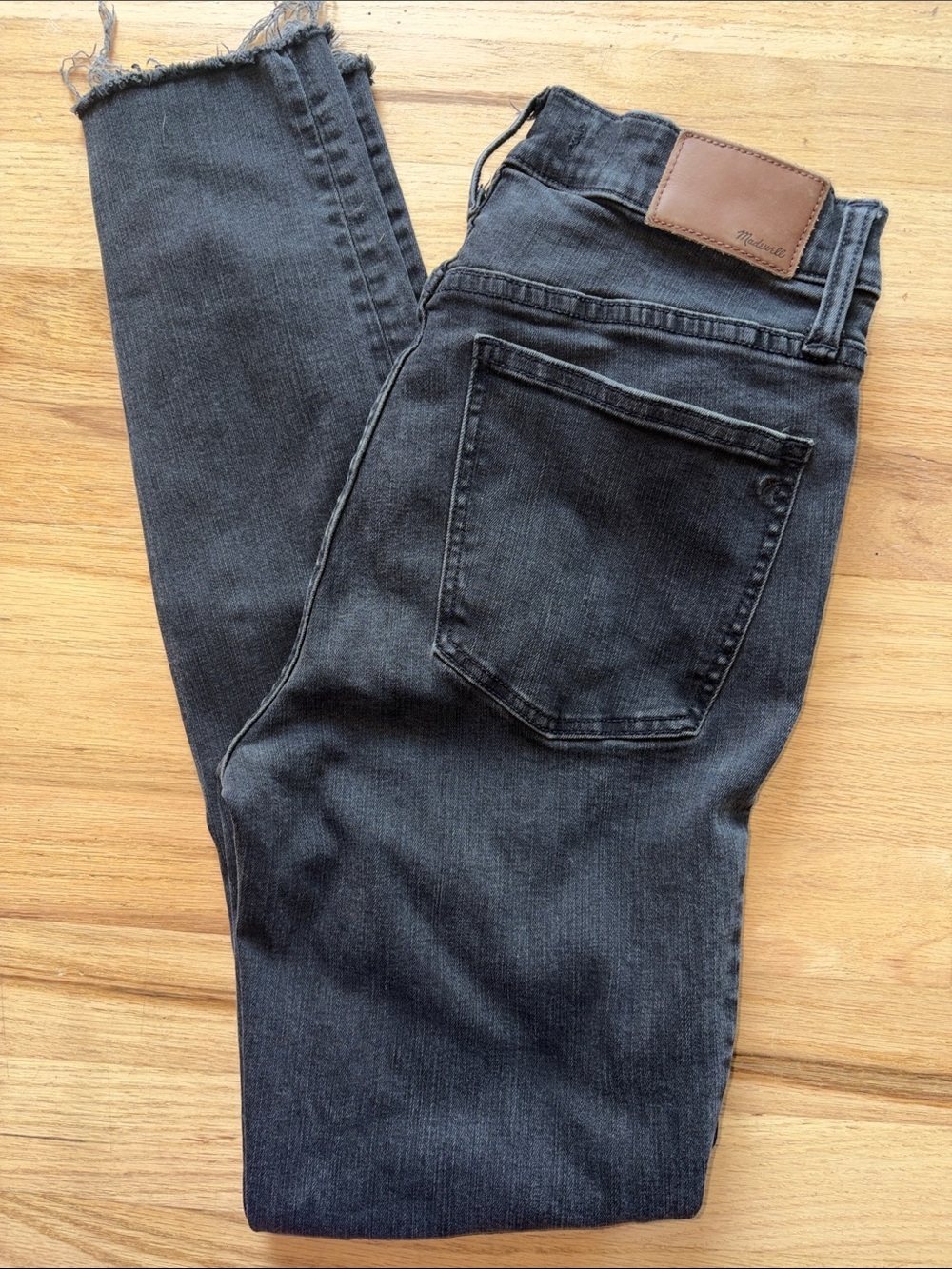 Madewell Black Distressed Skinny Jeans with Raw Hem